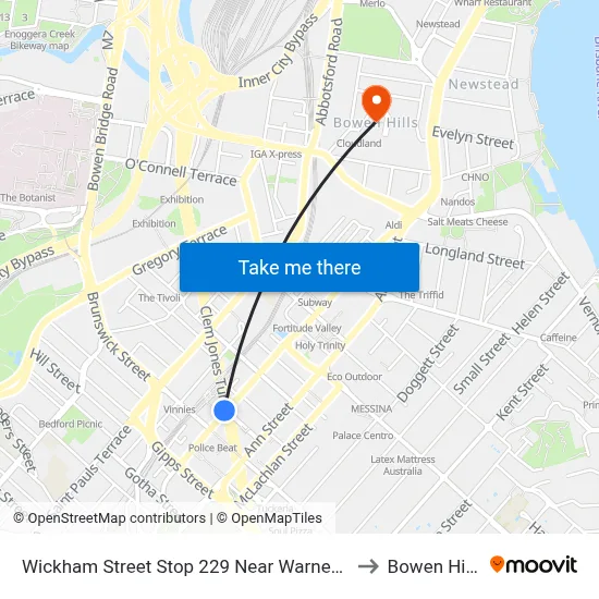 Wickham Street Stop 229 Near Warner St to Bowen Hills map