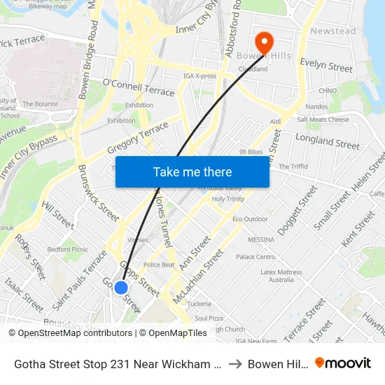 Gotha Street Stop 231 Near Wickham St to Bowen Hills map