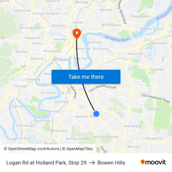 Logan Rd at Holland Park, Stop 29 to Bowen Hills map