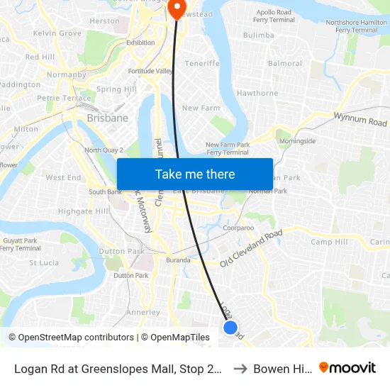 Logan Rd at Greenslopes Mall, Stop 25/24 to Bowen Hills map