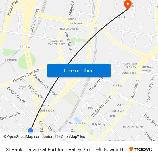 St Pauls Terrace at Fortitude Valley Stop 240 to Bowen Hills map