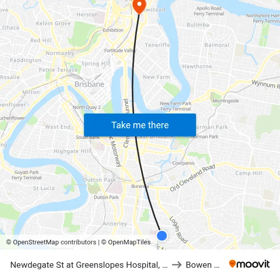 Newdegate St at Greenslopes Hospital, Stop 23 to Bowen Hills map
