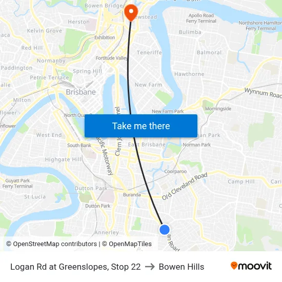 Logan Rd at Greenslopes, Stop 22 to Bowen Hills map