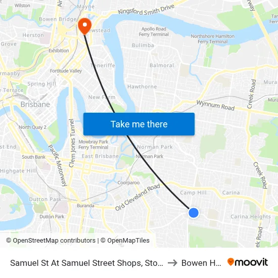 Samuel St At Samuel Street Shops, Stop 41 to Bowen Hills map