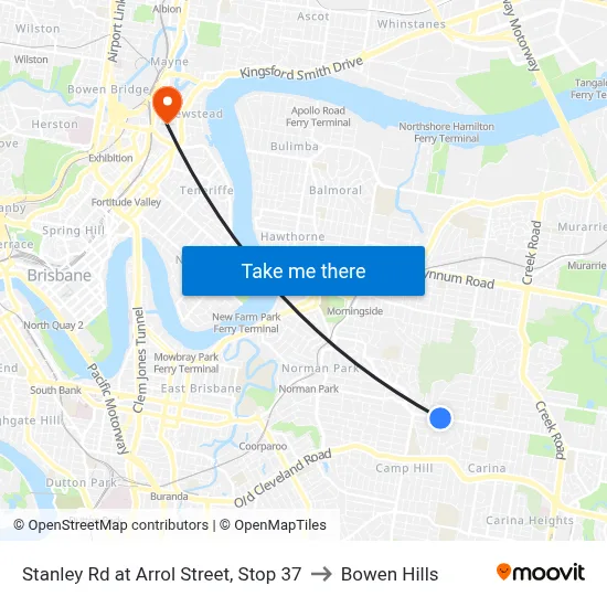 Stanley Rd at Arrol Street, Stop 37 to Bowen Hills map