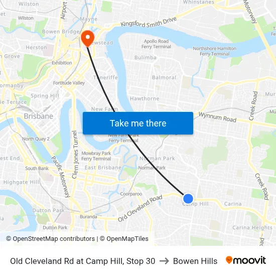 Old Cleveland Rd at Camp Hill, Stop 30 to Bowen Hills map