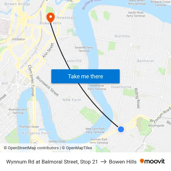 Wynnum Rd at Balmoral Street, Stop 21 to Bowen Hills map