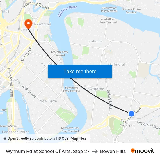 Wynnum Rd at School Of Arts, Stop 27 to Bowen Hills map