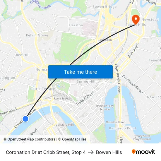 Coronation Dr at Cribb Street, Stop 4 to Bowen Hills map