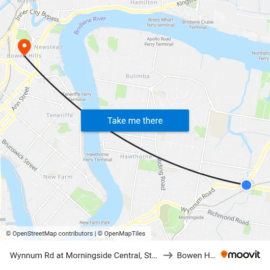 Wynnum Rd at Morningside Central, Stop 30 to Bowen Hills map