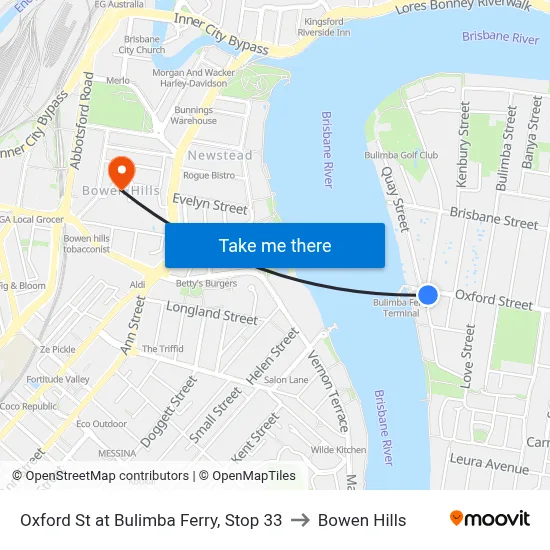 Oxford St at Bulimba Ferry, Stop 33 to Bowen Hills map