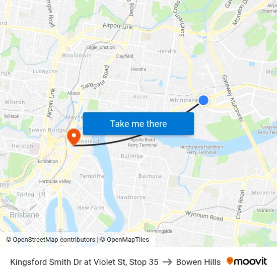 Kingsford Smith Dr at Violet St, Stop 35 to Bowen Hills map