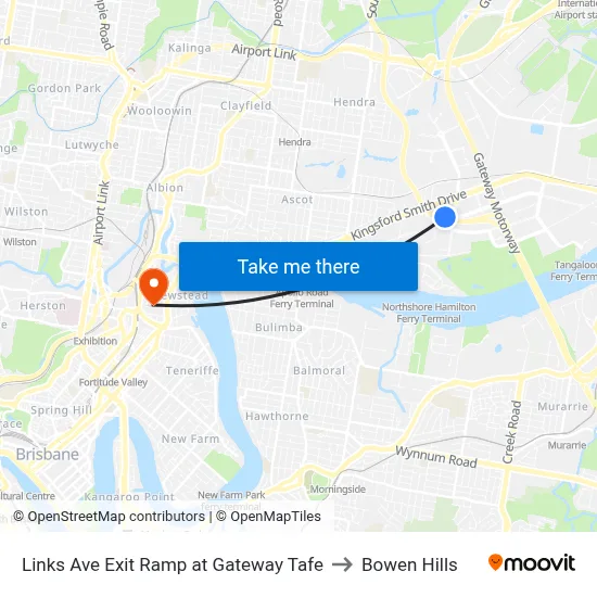 Links Ave Exit Ramp at Gateway Tafe to Bowen Hills map