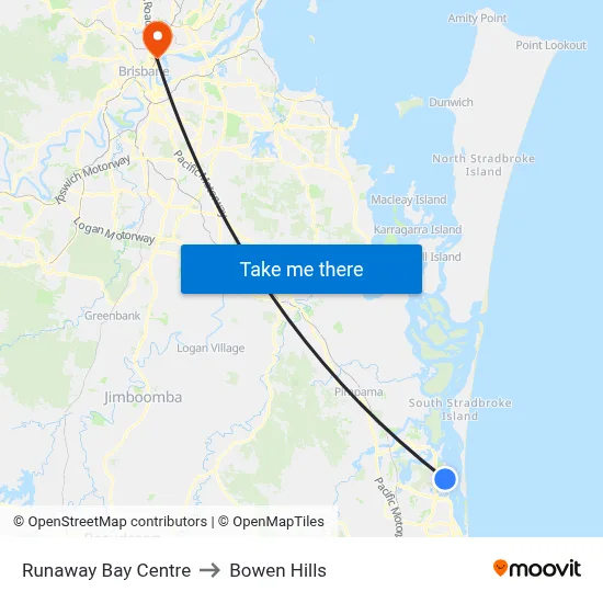 Runaway Bay Centre to Bowen Hills map