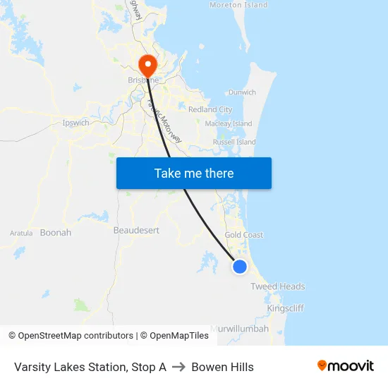Varsity Lakes Station, Stop A to Bowen Hills map