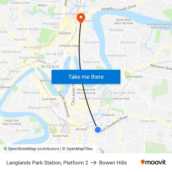 Langlands Park Station, Platform 2 to Bowen Hills map