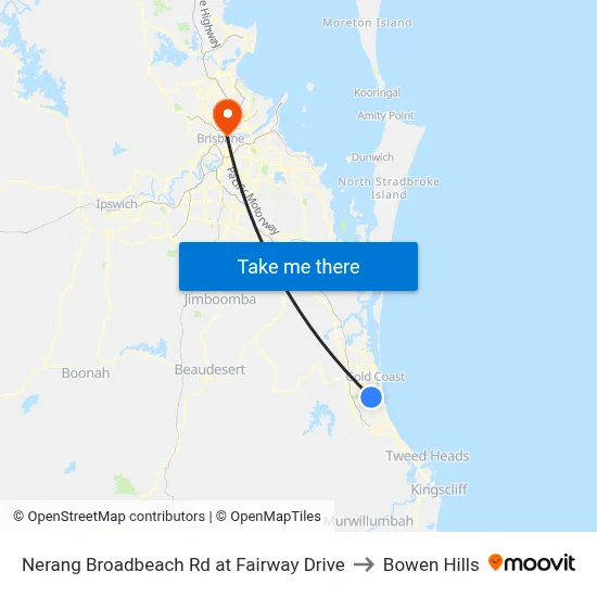 Nerang Broadbeach Rd at Fairway Drive to Bowen Hills map
