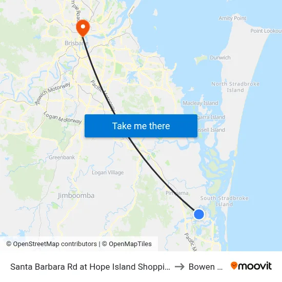 Santa Barbara Rd at Hope Island Shopping Centre to Bowen Hills map