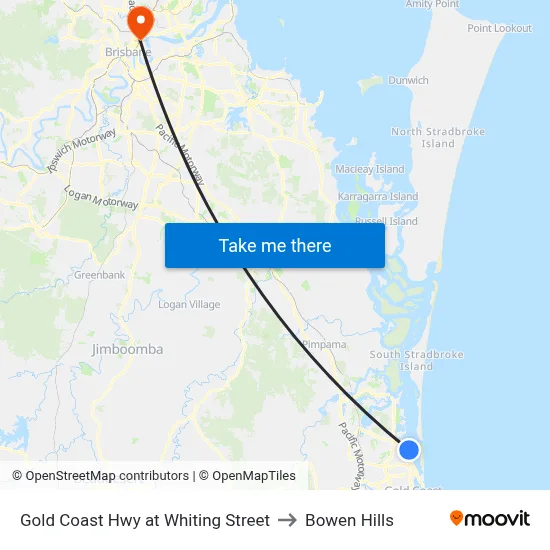 Gold Coast Hwy at Whiting Street to Bowen Hills map