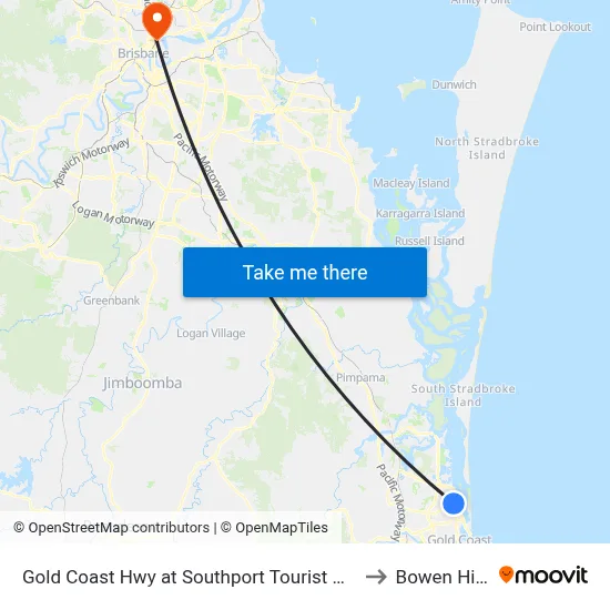 Gold Coast Hwy at Southport Tourist Park to Bowen Hills map