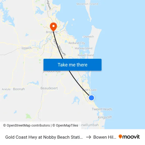 Gold Coast Hwy at Nobby Beach Station to Bowen Hills map