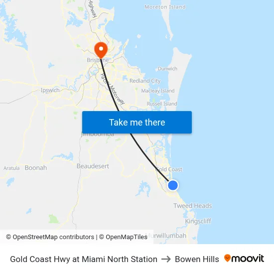 Gold Coast Hwy at Miami North Station to Bowen Hills map