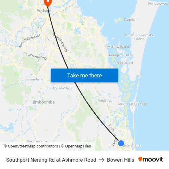 Southport Nerang Rd at Ashmore Road to Bowen Hills map