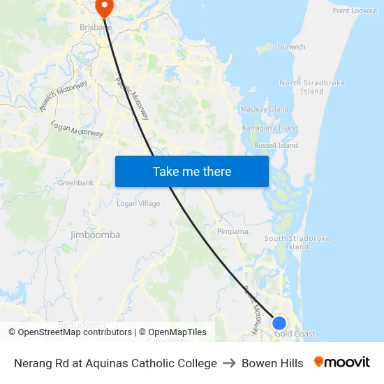 Nerang Rd at Aquinas Catholic College to Bowen Hills map