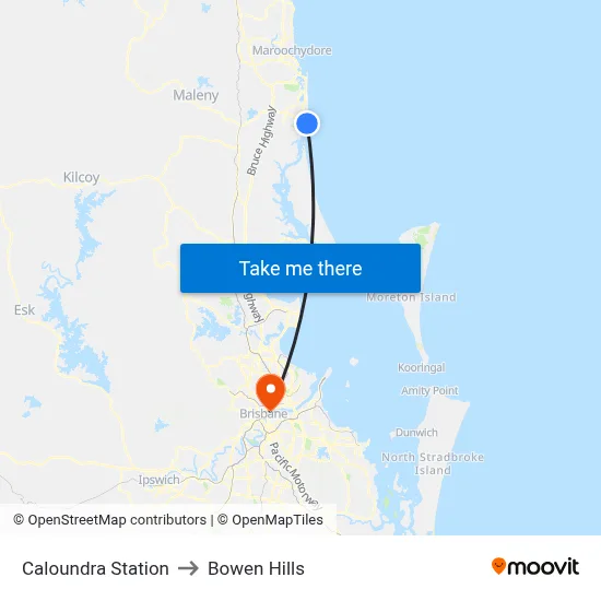 Caloundra Station to Bowen Hills map