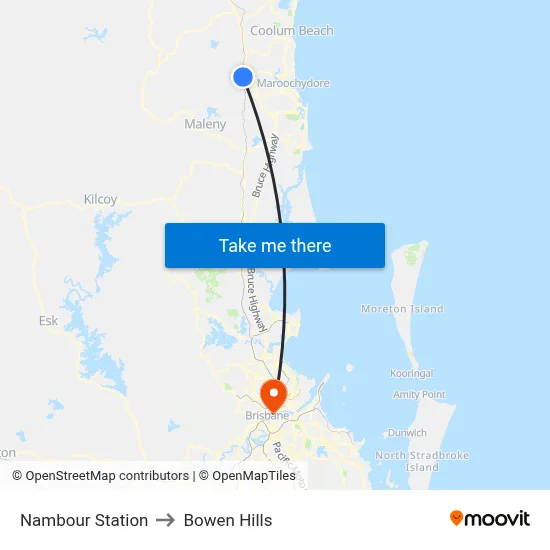 Nambour Station to Bowen Hills map