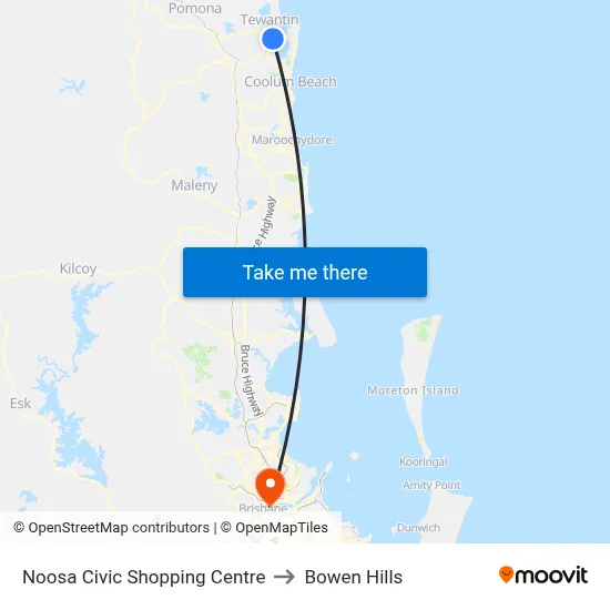 Noosa Civic Shopping Centre to Bowen Hills map