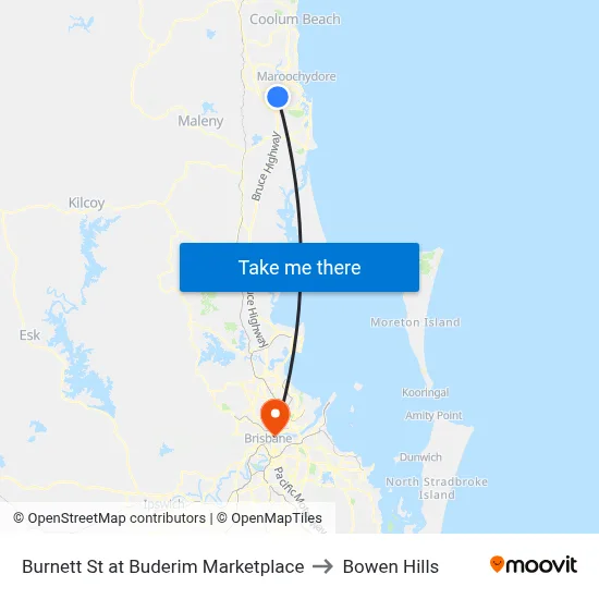 Burnett St at Buderim Marketplace to Bowen Hills map