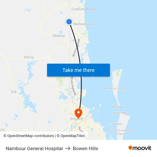 Nambour General Hospital to Bowen Hills map
