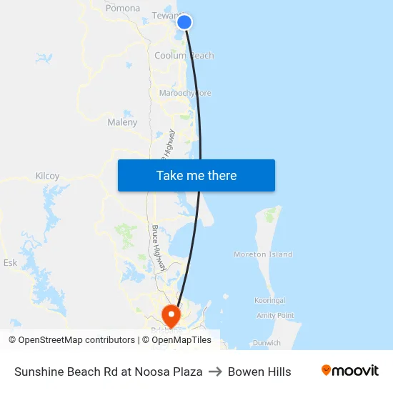 Sunshine Beach Rd at Noosa Plaza to Bowen Hills map
