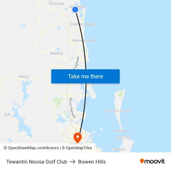Tewantin Noosa Golf Club to Bowen Hills map