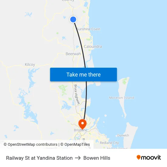 Railway St at Yandina Station to Bowen Hills map
