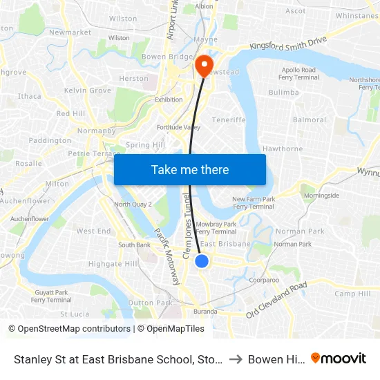 Stanley St at East Brisbane School, Stop 10 to Bowen Hills map