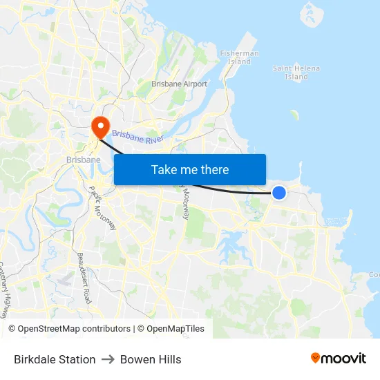 Birkdale Station to Bowen Hills map