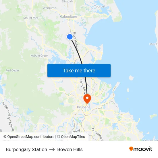 Burpengary Station to Bowen Hills map