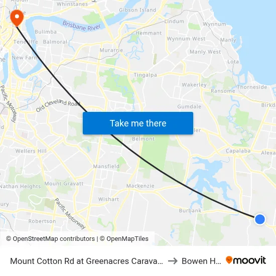 Mount Cotton Rd at Greenacres Caravan Park to Bowen Hills map
