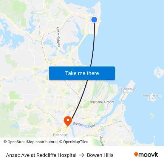 Anzac Ave at Redcliffe Hospital to Bowen Hills map