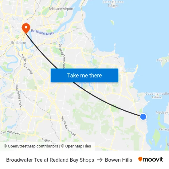 Broadwater Tce at Redland Bay Shops to Bowen Hills map