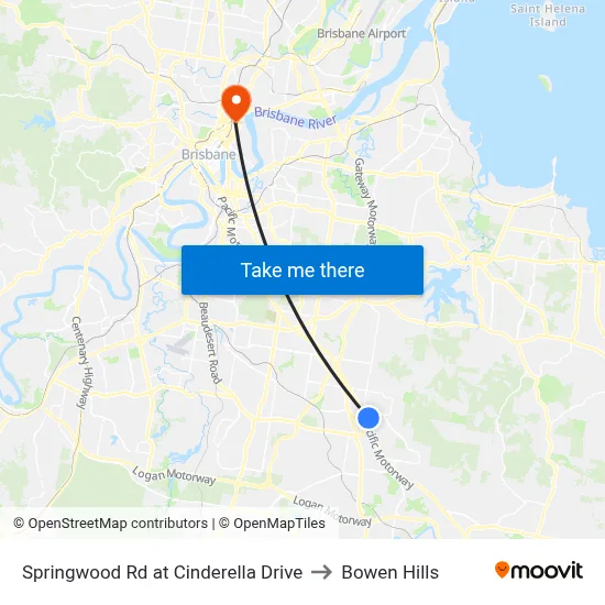 Springwood Rd at Cinderella Drive to Bowen Hills map