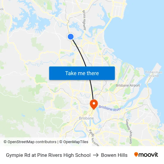 Gympie Rd at Pine Rivers High School to Bowen Hills map