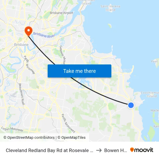 Cleveland Redland Bay Rd at Rosevale Court to Bowen Hills map
