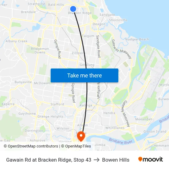 Gawain Rd at Bracken Ridge, Stop 43 to Bowen Hills map