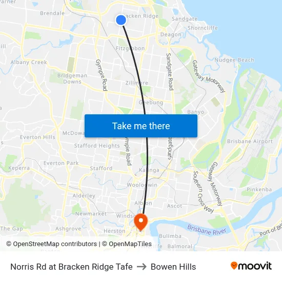 Norris Rd at Bracken Ridge Tafe to Bowen Hills map