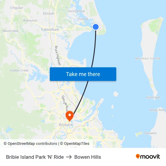 Bribie Island Park 'N' Ride to Bowen Hills map