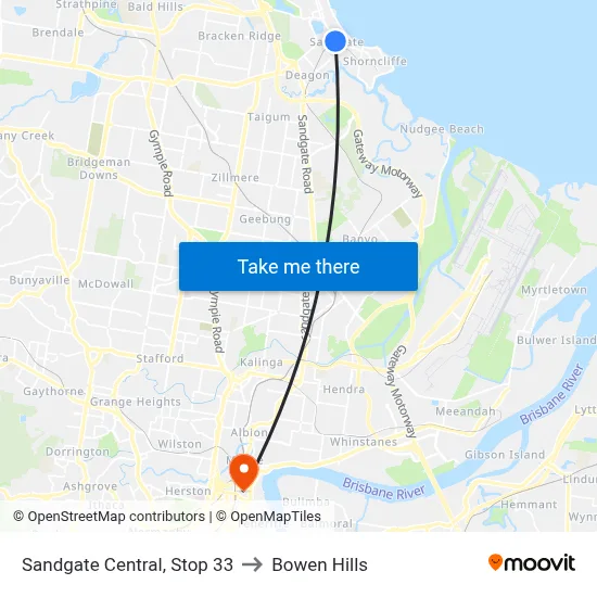 Sandgate Central, Stop 33 to Bowen Hills map