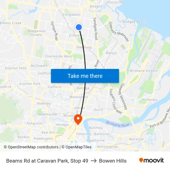 Beams Rd at Caravan Park, Stop 49 to Bowen Hills map